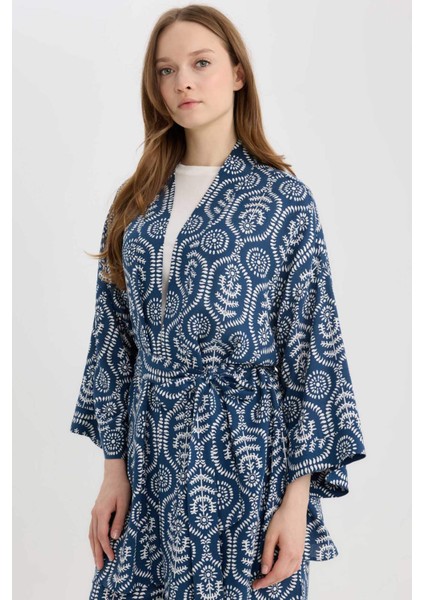 Relax Fit Desenli Kuşaklı Kimono D5443AX25SP