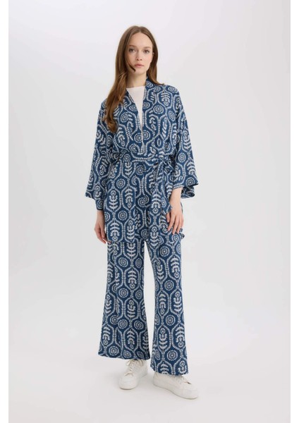 Relax Fit Desenli Kuşaklı Kimono D5443AX25SP