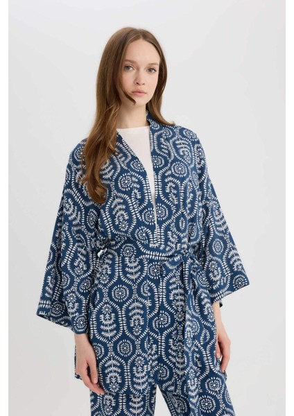 Relax Fit Desenli Kuşaklı Kimono D5443AX25SP