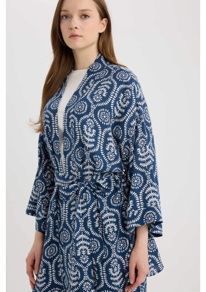 Relax Fit Desenli Kuşaklı Kimono D5443AX25SP