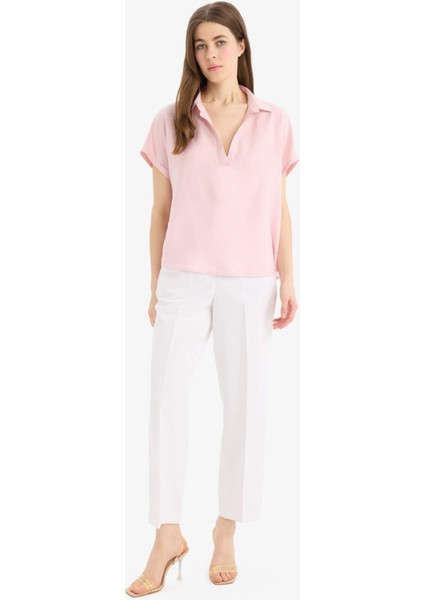 Comfort Fit Gömlek Yaka Basic Düz Kısa Kollu Bluz E5989AX25SP