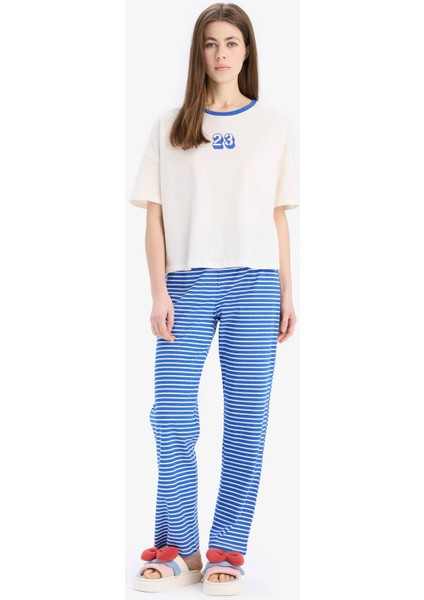 Pijama Takımı Kısa Kollu Pijama Üstü Esnek Belli Uzun Pijama Altı-Fall in Love E7181AX25SP
