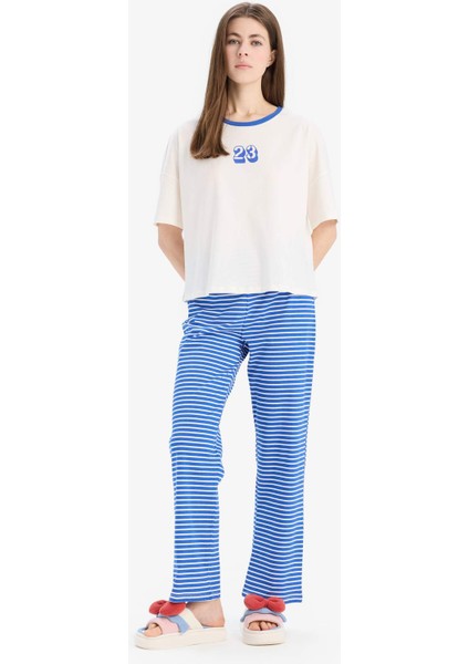 Pijama Takımı Kısa Kollu Pijama Üstü Esnek Belli Uzun Pijama Altı-Fall in Love E7181AX25SP