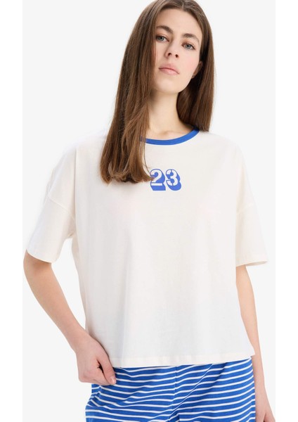 Pijama Takımı Kısa Kollu Pijama Üstü Esnek Belli Uzun Pijama Altı-Fall in Love E7181AX25SP
