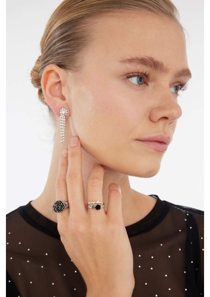 Kadın Gül Detaylı 2'li Yüzük E3043AXNS