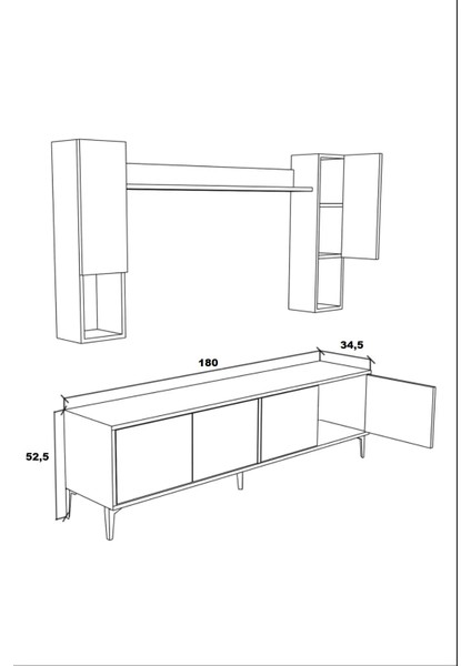 MDF Tv Ünitesi 180 cm Dolaplı Raflı