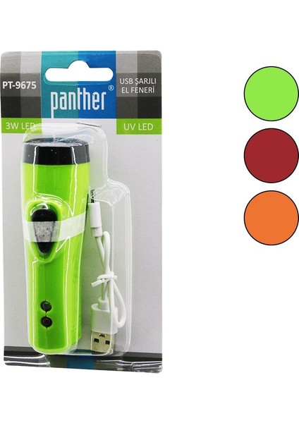2ın1 3W LED - Uv LED USB Şarjlı Mini El Feneri Max: 350 Lumen PT-9675 (4835)