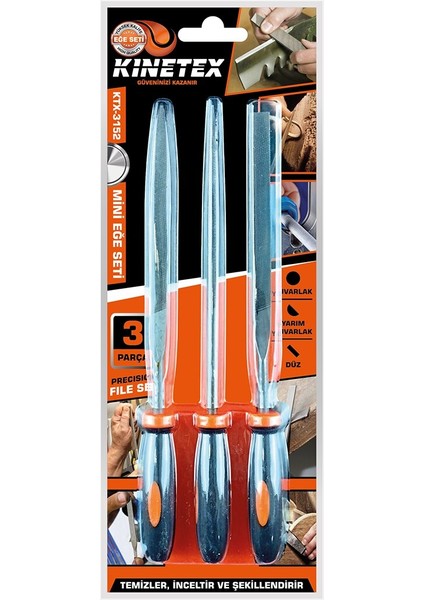 3pcs Mini Eğe Seti Düz - Yuvarlak - Üçgen