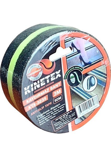 5 cm X 3 mt Fosfor Şeritli - Karanlıkta Parlar Kaydırmaz Siyah Bant