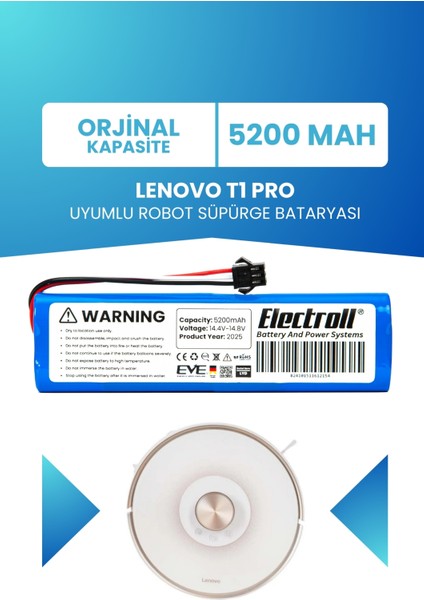 Lenovo T1 Pro Uyumlu Batarya (ORJİNAL KAPASİTE) 5200mah Pil Robot Süpürge Bataryası