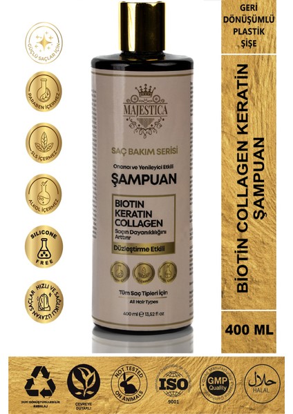 (Tuzsuz) Biotin Keratin Collagen Şampuan 400ML, Onarıcı ve Yenileyici Etki