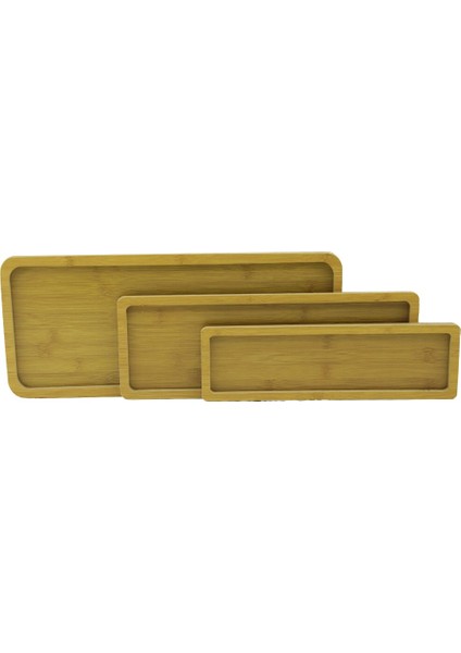 Dikdörtgen - Düz Kenar - 3lü Set Ahşap Mdf Sunum Tepsi Seti 10x33.5-14x39.5-19.5x45cm (4886)