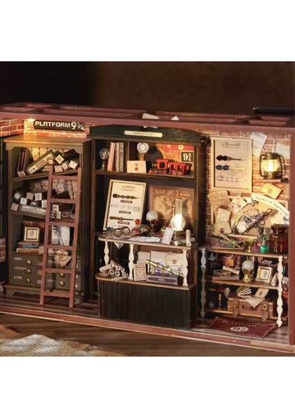 Magic House - Book Nook Sihirli Kütüphane Kiti - 3D Ahşap Puzzle - Dollhouse - Dıy Minyatür Kitaplık Dekorasyonu Maket Seti (F32B) - Sihirli Ev fırsatları