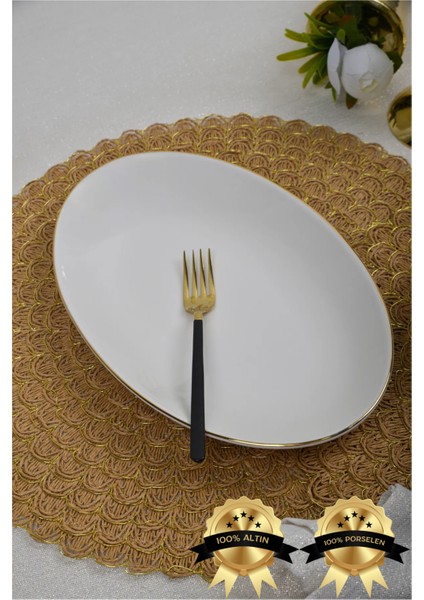 Şems Altın Yaldız 28CM 2'li Porselen Kayık Tabak Takımı