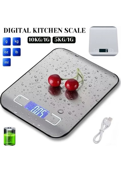 Dijital Mutfak Terazisi 5KG/10KG Paslanmaz Çelik Panel USB Şarj Hassas Küçük Platform Terazisi Taşınabilir Çok Işlevli LCD Ekran (Yurt Dışından) fırsatları