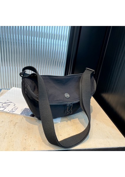 Yeaın Çapraz Askılı Çanta Taşınabilir Naylon Malzeme Büyük Kapasiteli Düz Renk Stili, Siyah (Yurt Dışından)