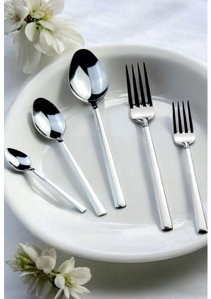 Kayern 12 Kişilik 60 Parça 18/0 Düz Çubuk Model Çatal Kaşık Takımı