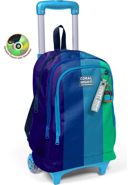 Kids Renkli Çizgili Üç Bölmeli Çekçekli Okul Sırt Çantası 23981