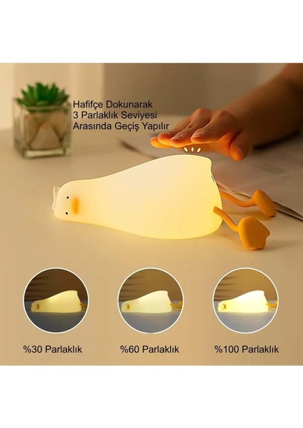 Dokunmatik Silikon LED Ördek Gece Lambası Şarjlı Kısılabilir