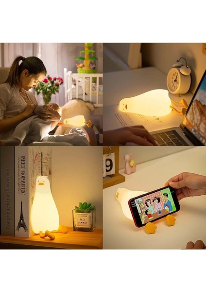Dokunmatik Silikon LED Ördek Gece Lambası Şarjlı Kısılabilir