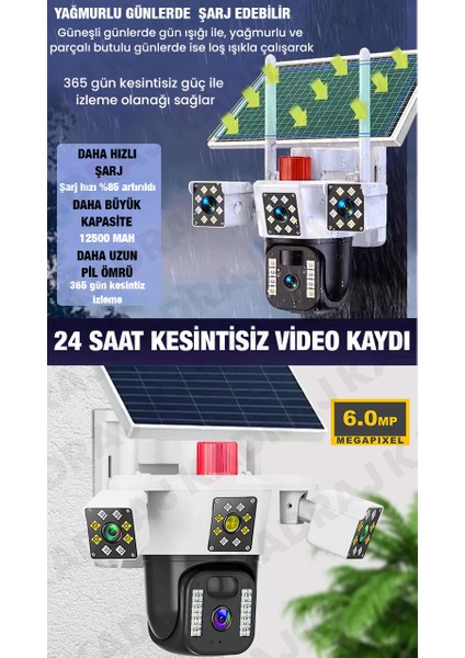 3030 - Güneş Panelli | Sım Kartlı | 8gb Data Hattı | 128GB Sd Kart | 6mp | 2 Lens 3 Ekran | 2 Yönlü Konuşma | Gece Renkli | Uzaktan Izleme