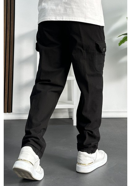 Erkek Baggy Kalıp Kargo Cepli Pantolon Siyah Edw131