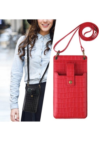 Pu Deri Cep Telefonu Çantası Çapraz Vücut Çantası Kadınlar Için Küçük Omuz Çantası Kırmızı (Yurt Dışından) modelleri