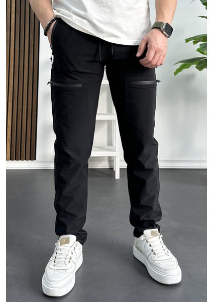 Erkek Slim Fit Cepli Paraşüt Pantolon Siyah EDW240