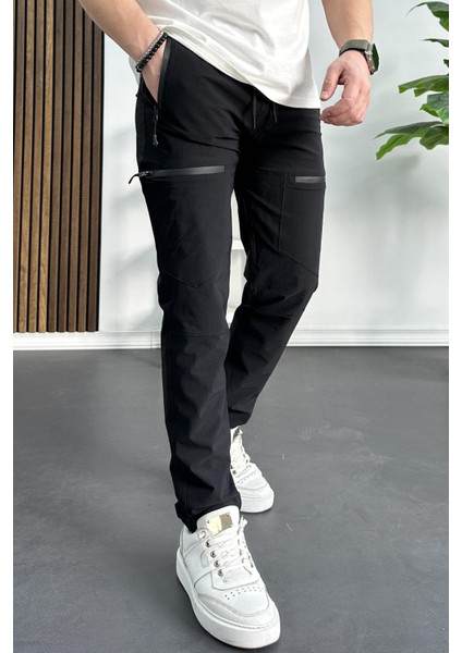 Erkek Slim Fit Cepli Paraşüt Pantolon Siyah EDW240