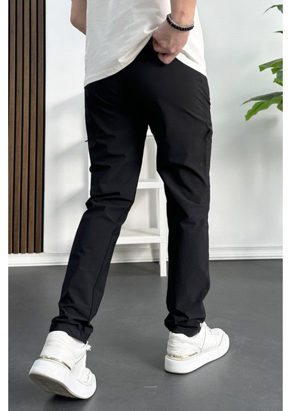 Erkek Slim Fit Cepli Paraşüt Pantolon Siyah EDW240
