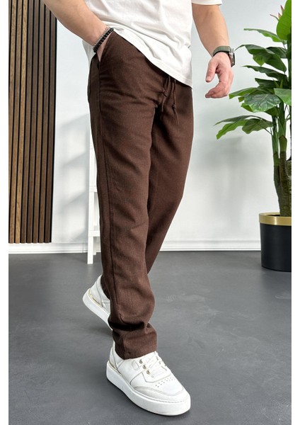 Erkek Rahat Kesim Keten Pantolon Kahverengi EDW138 fiyatları