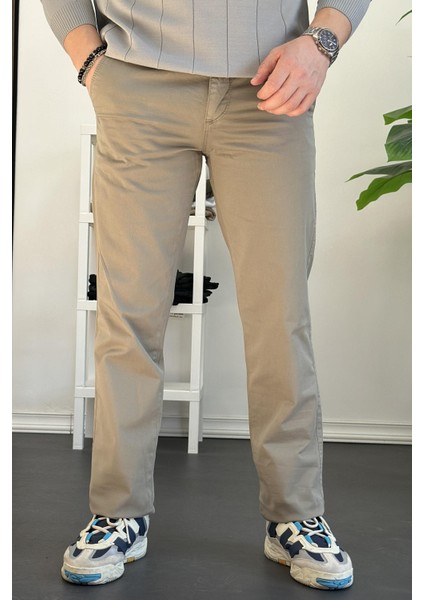 Erkek Pamuklu Chino Pantolon Standart Kalıp Yeşil EDW225