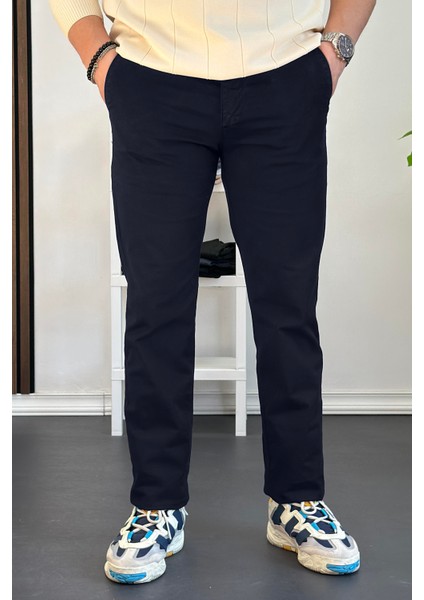 Erkek Pamuklu Chino Pantolon Standart Kalıp Lacivert EDW225