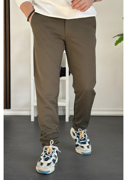 Erkek Beli Düğmeli Dar Paça Jogger Pantolon Yeşil EDW224