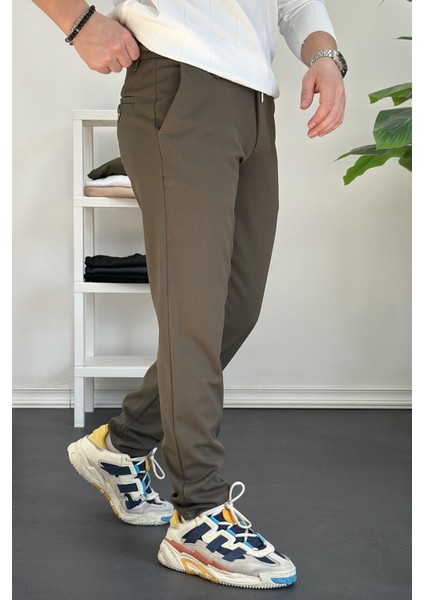 Erkek Beli Düğmeli Dar Paça Jogger Pantolon Yeşil EDW224 fırsatları