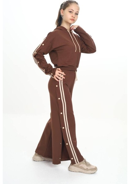 Kız Çocuk %100 Pamuk Kapüşonlu Uzun Kol Oversize Kahverengi Alt&üst Eşofman TAKIMI-AÜT-0024 fiyatları