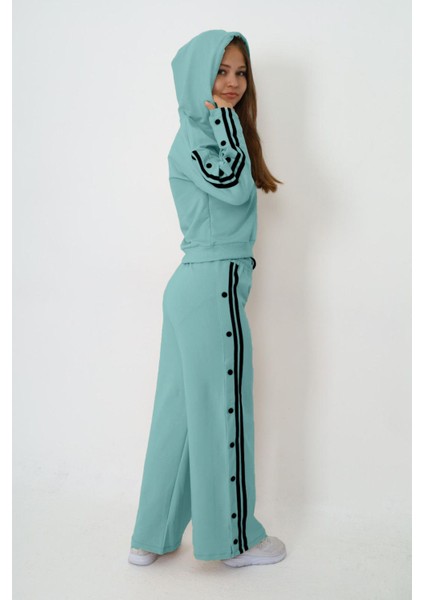 Kız Çocuk %100 Pamuk Kapüşonlu Uzun Kol Oversize Mint Eşofman TAKIMI-AÜT-0024 modelleri