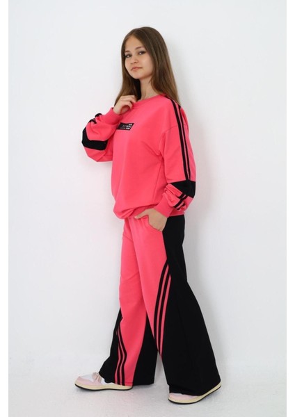 Kız Çocuk %100 Pamuk Oversize Eşofman Takımı-Rahat ve Konforlu Alt Üst Spor Giyim SETI-AÜT-0010