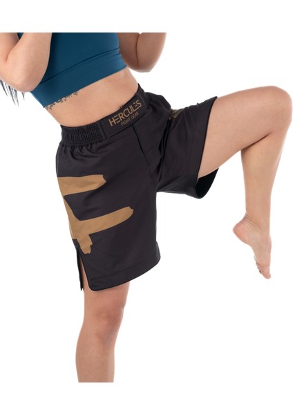 Siyah ve Altın Desenli Dövüş, Antrenman,fitness ve Spor Şortu