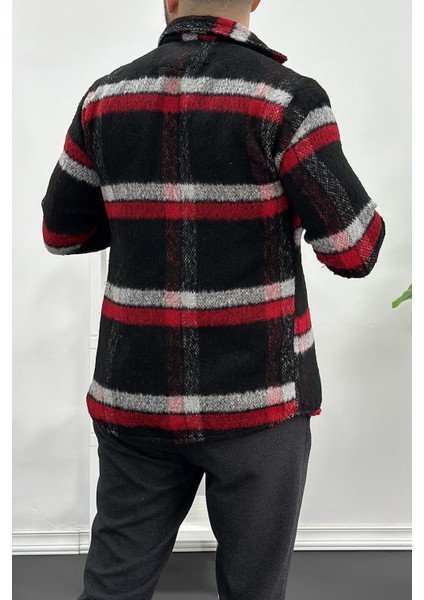 Erkek Kalın Slim Fit Yün Gömlek Siyah Edw003