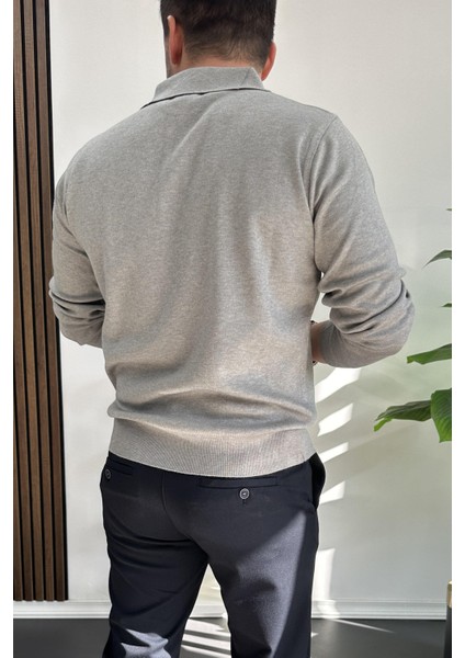 Erkek Düğmeli Polo Yaka Kazak Gri EDW231 fırsatları