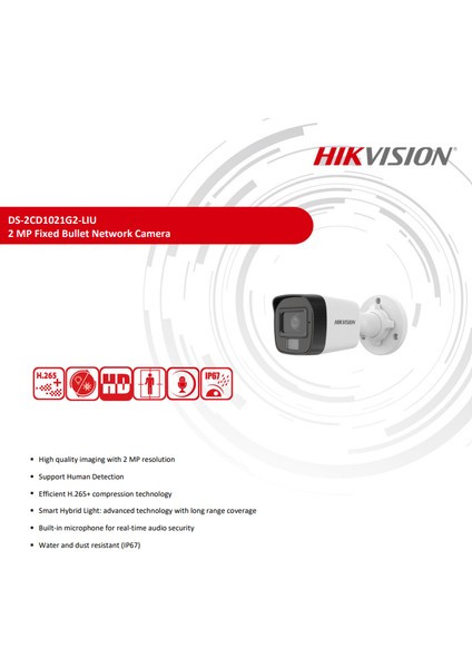 DS-2CD1021G2-LIUF Sabit Lens 2.8 mm 2mp Ir Bullet Ip Kamera