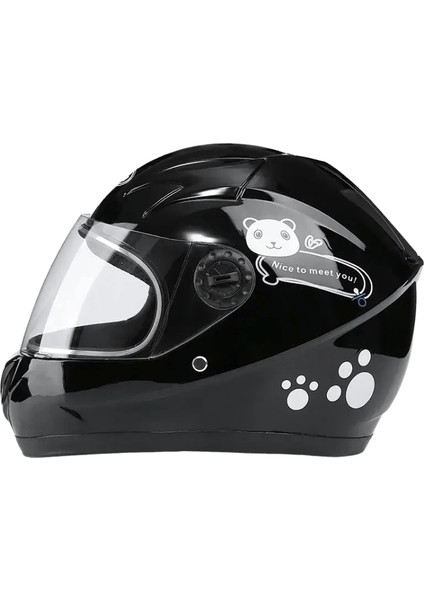 Yeni Çocuk Sevimli Karikatür Çocuk Kask Güvenlik Koruma Çocuk Dört Mevsim Tam Yüz Açık Spor Sürme Bisiklet Motosiklet Kask Renk: Parlak Siyah-3 (Yurt Dışından)