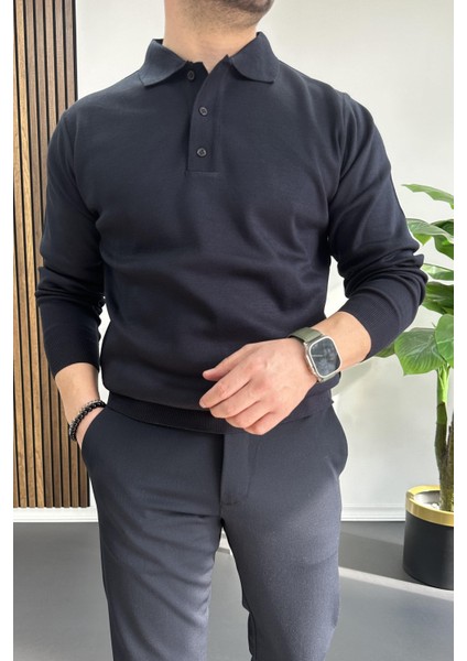 Erkek Düğmeli Polo Yaka Kazak Lacivert EDW231 fiyatları