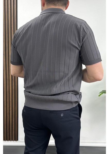 Erkek Açık Yaka Desenli Tişört Füme EDW238 fırsatları