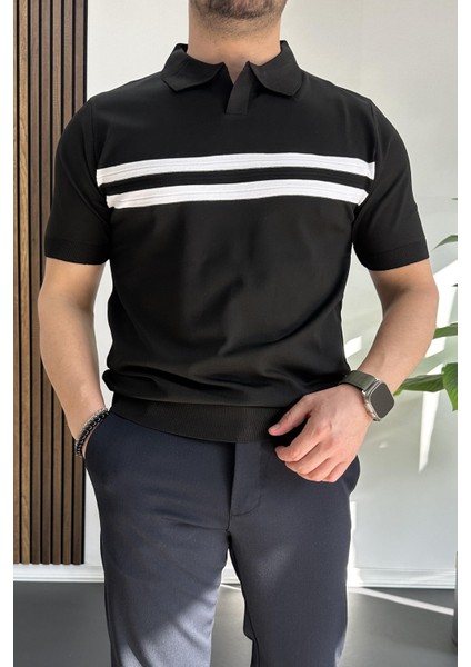Erkek Açık Yaka Çizgli Tişört Beyaz EDW236