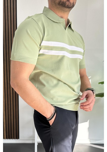 Erkek Açık Yaka Çizgli Tişört Beyaz EDW236 modelleri