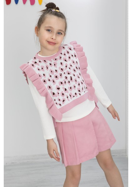 Pembe Leopar Desenli Süveterli Şort Etekli Kız Çocuk Badili 3lü Takım 20499 fırsatları