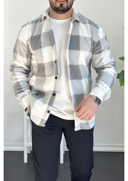 Erkek Slim Fit Polar Gömlek Gri EDW227