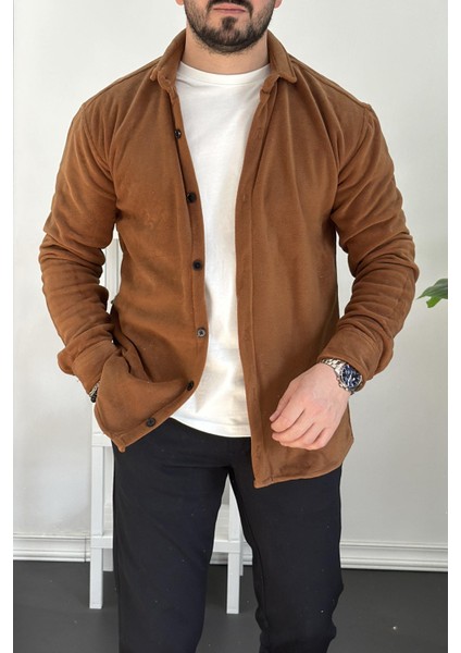 Erkek Slim Fit Polar Gömlek Kahverengi EDW228